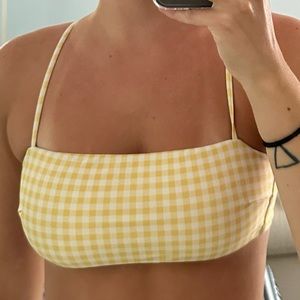 Yellow and white checkered bikini top